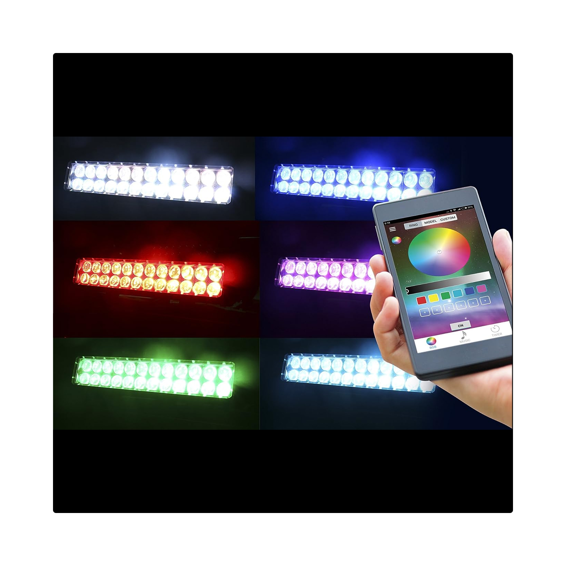  Barra de luz LED RGB de 42 pulgadas curvada para todo terreno,  luces que cambian de color, anillo de halo RGB 8 colores sólidos con modos  intermitentes, haz combinado de inundación